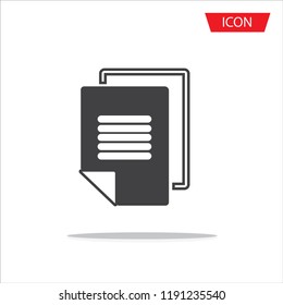 Copy file icon. Duplicate document symbol isolated on white background.