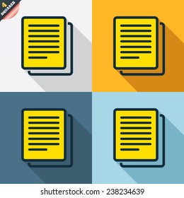 Copy file sign icon. Duplicate document symbol. Four squares. Colored Flat design buttons. Vector