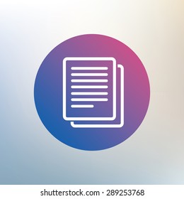 Copy file sign icon. Duplicate document symbol. Icon on blurred background. Vector