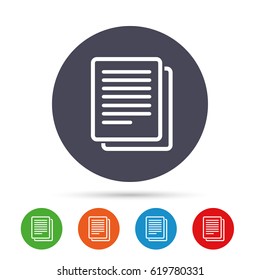 Copy file sign icon. Duplicate document symbol. Round colourful buttons with flat icons. Vector