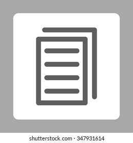 Copy File vector icon. Style is flat rounded square button, dark gray and white colors, silver background.