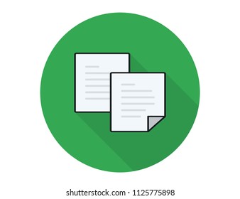 Copy file vector with shadow in flat style, web icon isolated on green background, top view