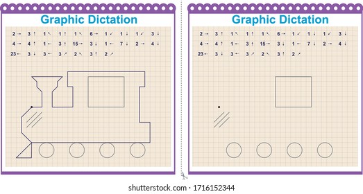 Copy the graphic image. Draw a steam locomotive. Worksheet for children