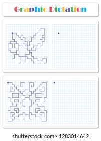 Copy the graphic picture. Draw dragonfly and butterfly with lines. Worksheet for kids