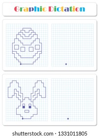 Copy the graphic picture. Draw easter bunny and egg. Worksheet for kids