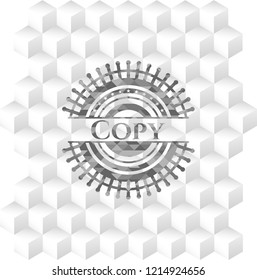 Copy grey emblem with geometric cube white background