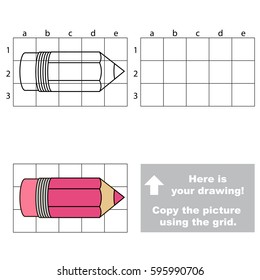 Copy the horizontal picture using grid lines, the simple educational game for preschool children education with easy gaming level, the kid drawing game with Pink Pencil