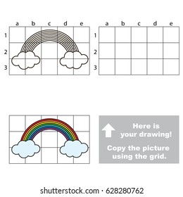 Copy the horizontal picture using grid lines, the simple educational game for preschool children education with easy gaming level, the kid drawing game with Colorful Rainbow