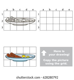 Copy the horizontal picture using grid lines, the simple educational game for preschool children education with easy gaming level, the kid drawing game with Breakfast Plate