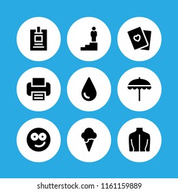 copy icon. 9 copy set with smiling, printer, tear and neck vector icons for web and mobile app