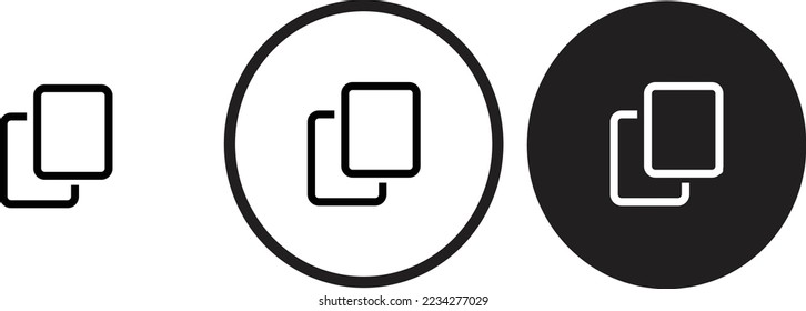 copy icon black outline for web site design  and mobile dark mode apps 
Vector illustration on a white background