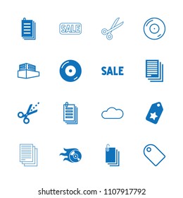 Copy icon. collection of 16 copy filled and outline icons such as tag, paper, disc on fire, scissors, documents box, cloud, document. editable copy icons for web and mobile.