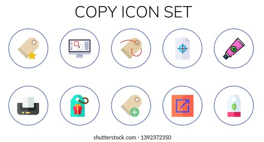 copy icon set. 10 flat copy icons.  Collection Of - price tag, print, editor, tag, export, paste
