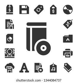 copy icon set. 17 filled copy icons.  Simple modern icons about  - Tag, Document, Cd, 3d printing scanner, Font, Print, Diskette, Label, Price tag, Compact disc