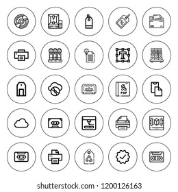 Copy icon set. collection of 25 outline copy icons with cassette, compact disc, cd, document, documents, label, icloud, paste clipboard, price tag icons. editable icons.