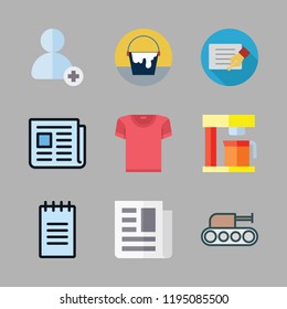copy icon set. vector set about add user, text lines, newspaper and shirt icons set.