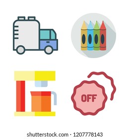 copy icon set. vector set about badge, tank, coffee maker and crayons icons set.