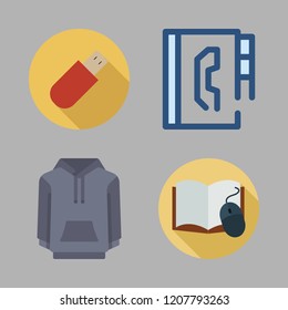 copy icon set. vector set about agenda, open book, hoodie and pendrive icons set.
