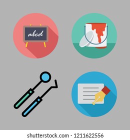 copy icon set. vector set about card, blackboard, paint bucket and dentist tools icons set.