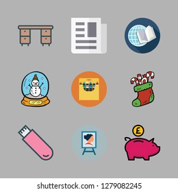 copy icon set. vector set about crayons, open book, snow globe and desk icons set.