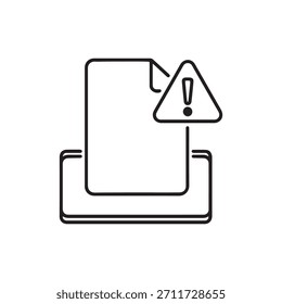 Icono de copia, icono de signos con signo de exclamación en estilo de contorno sobre fondo blanco, icono de copia y alerta, error, alarma, símbolo de peligro. Ilustración vectorial
