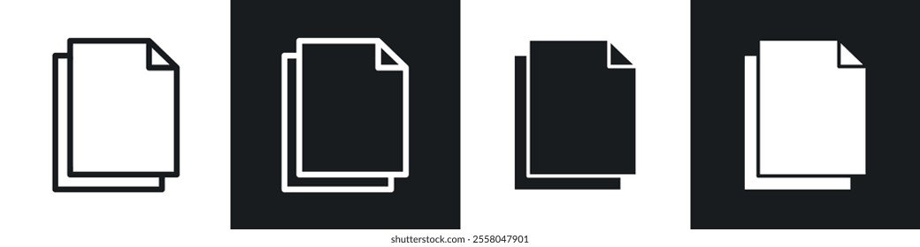 Copy icons pack in black and white filled and outlined versions.