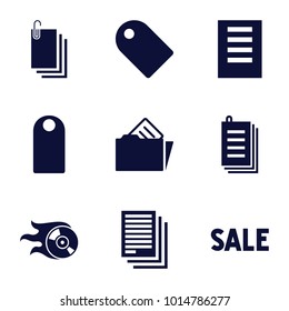 Copy icons. set of 9 editable filled copy icons such as paper, document, tag, document in folder, sale