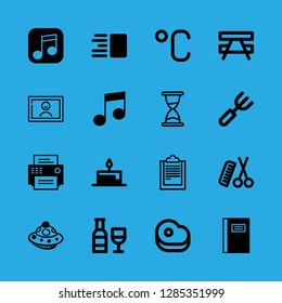 copy icons set with picnic table, space ship hand drawn transport and steak vector set