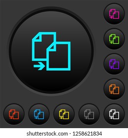 Copy item dark push buttons with vivid color icons on dark grey background