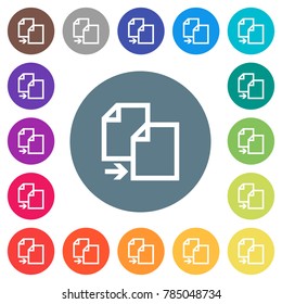 Copy item flat white icons on round color backgrounds. 17 background color variations are included.