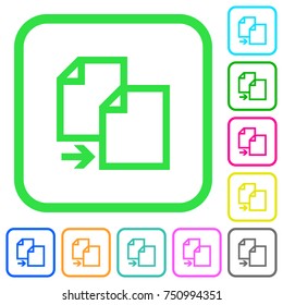 Copy item vivid colored flat icons in curved borders on white background