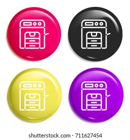 Copy machine multi color glossy badge icon set. Realistic shiny badge icon or logo mockup