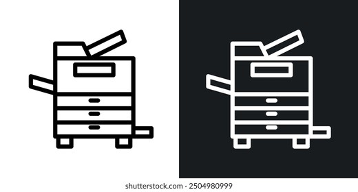 Copy machine vector icon set black and white filled and outlined style.