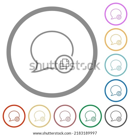 Copy message outline flat color icons in round outlines on white background