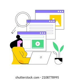 Copy optimization abstract concept vector illustration. Copy optimization service, menu bar tab, company website, webpage development, UI design, SEO business, search engine abstract metaphor.