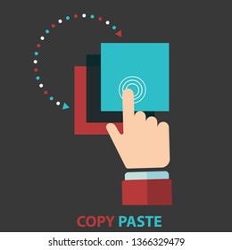 Copy paste concept, flat modern design . Hand duplicating object by movement vector icon.