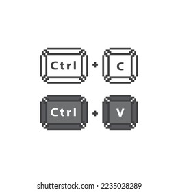 Copiar y pegar, ctrl c y ctrl v. Ilustración vectorial de iconos de 8 bits de arte de píxeles