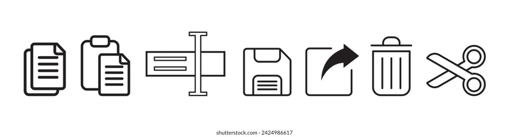 copiar, pegar, cortar, renombrar, compartir, guardar y eliminar la colección de símbolos de iconos en estilo de línea,