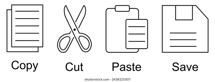 Copy, paste, cut and save icons. Vector illustration, EPS10
