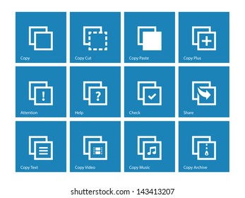Copy Paste Icons for Apps, Presentations, Web Pages on blue background. Vector illustration.