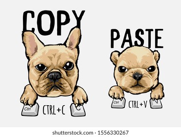 Kopienpasta-Slogan mit Vater und Sohn-Hund-Illustration