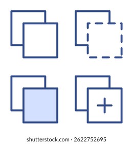 Copy paste system icon set vector isolated. Collection of simple symbols for copy, cut and paste, add new. Computer or smartphone signs. Paper outline symbol.