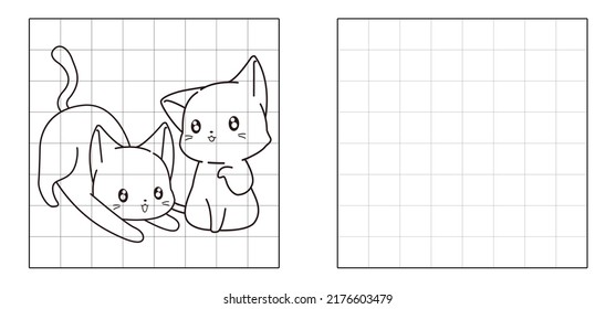 Copy the picture of 2 cute cat cartoon