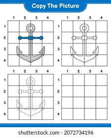 Copy the picture, copy the picture of Anchor using grid lines. Educational children game, printable worksheet, vector illustration