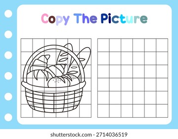 copiar la imagen del animal. linda canasta de pan Juego educativo para niños. Ilustración vectorial de dibujos animados