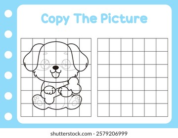 copy the picture of animal. cute dog Educational game for children. Cartoon vector illustration