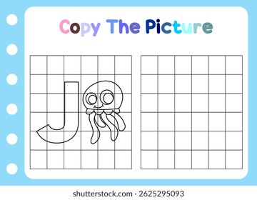 copy the picture of animal. cute jellyfish Educational  for children.