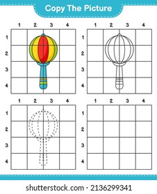 Copy the picture, copy the picture of Baby Rattle using grid lines. Educational children game, printable worksheet, vector illustration