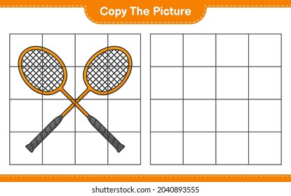 Copy the picture, copy the picture of Badminton Rackets using grid lines. Educational children game, printable worksheet, vector illustration