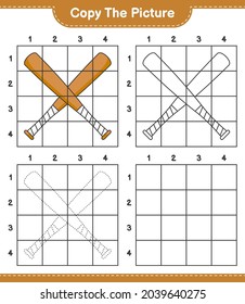 Copy the picture, copy the picture of Baseball Bat using grid lines. Educational children game, printable worksheet, vector illustration